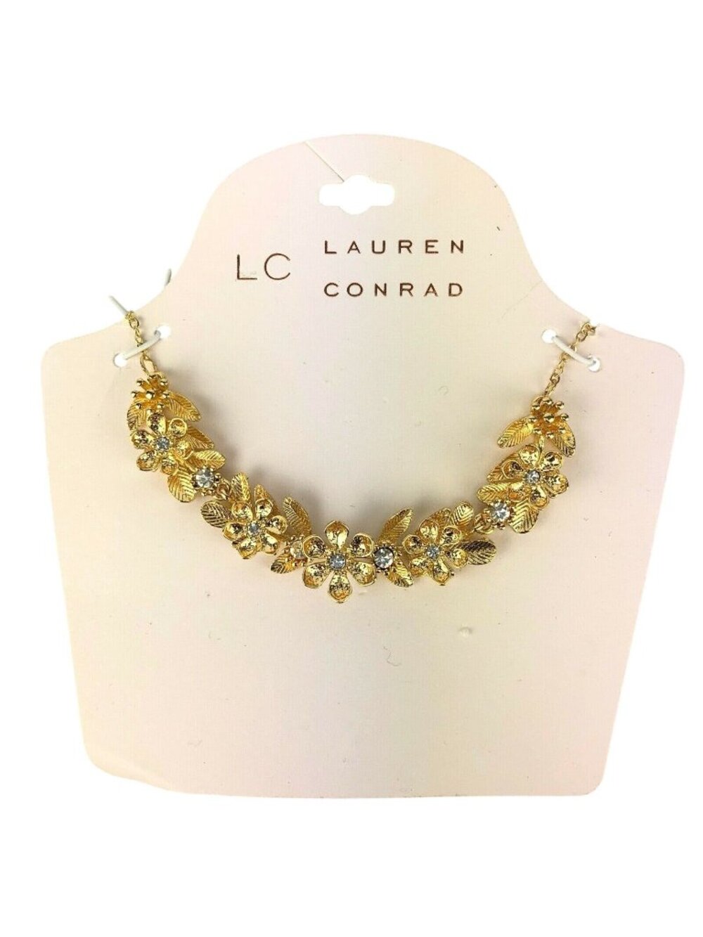 LC Lauren Conrad Necklace 16" Gold-Tone Flowers with Rhinestones